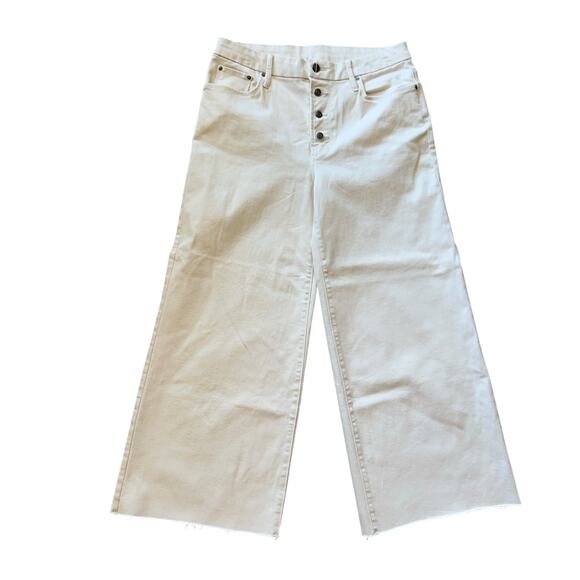 White High‎ Rise Wide Leg Jeans Raw Hem Button Fly Y2K Minimalist Women's 10 - Picture 1 of 12